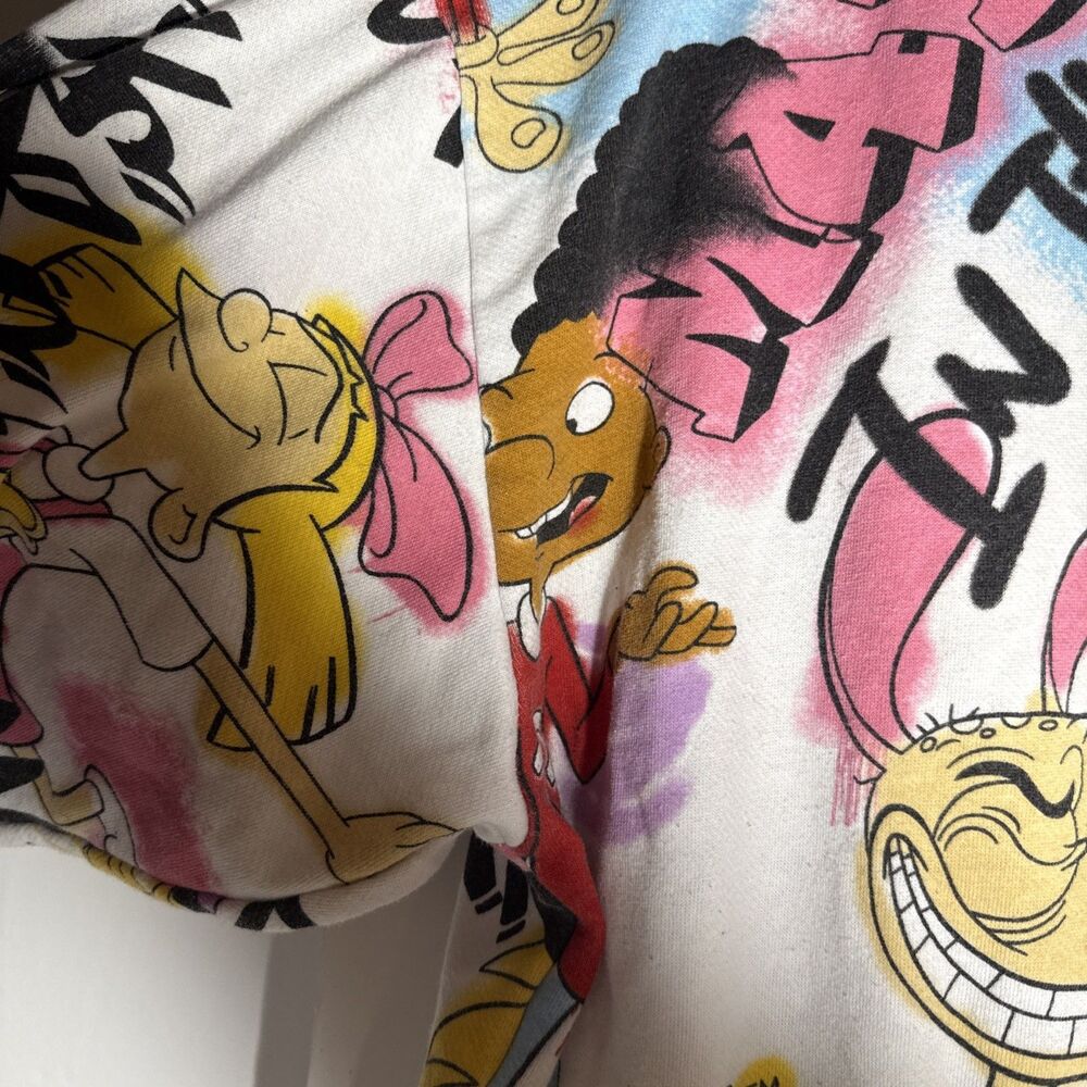 Nickelodeon Ren Stimpy Hey Arnold Rugrats Print ALL OVER Hoodie Y2K 90s Size L - Picture 5 of 6